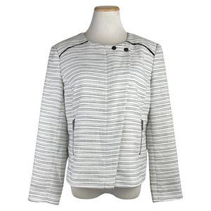 Halogen Jacket Size Large NEW White/Black Striped Woven Blazer